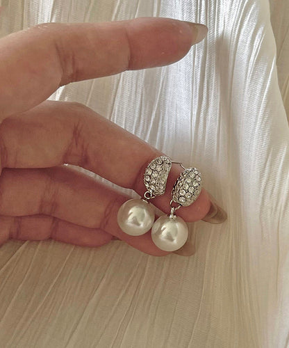 Silk Sterling Silver Zircon Pearl Drop Earrings