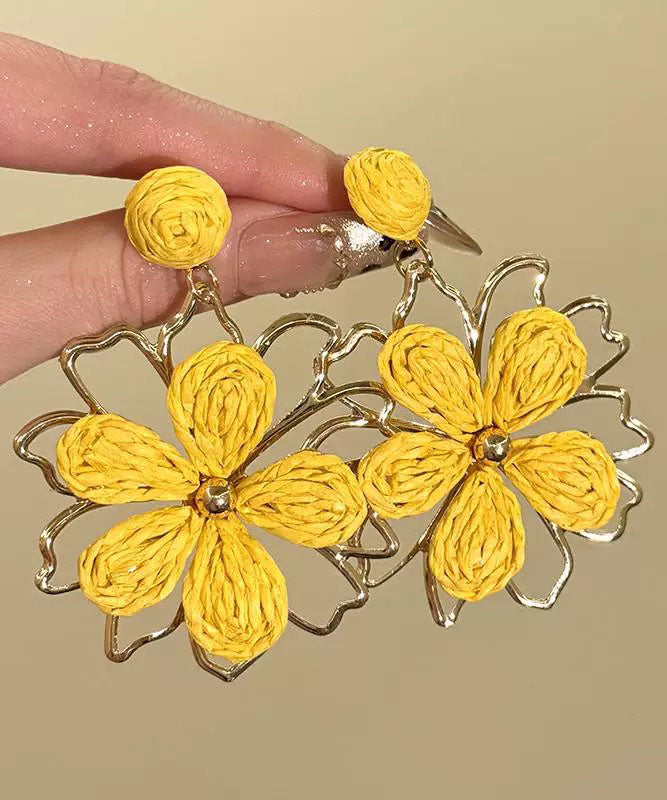 Stylish Yellow Alloy Weavin Hollow Out Drop Earrings