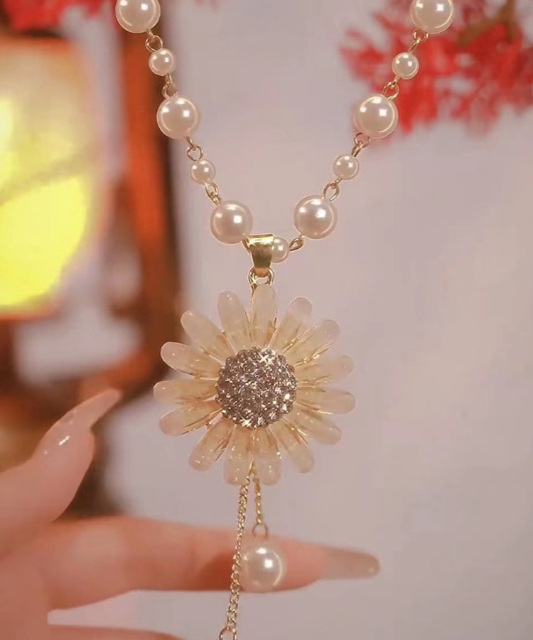 Fine Gold Alloy Zircon Tassel Pendant Necklace