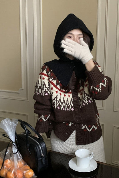Thick Fair Isle Jacquard Cardigan Sweater