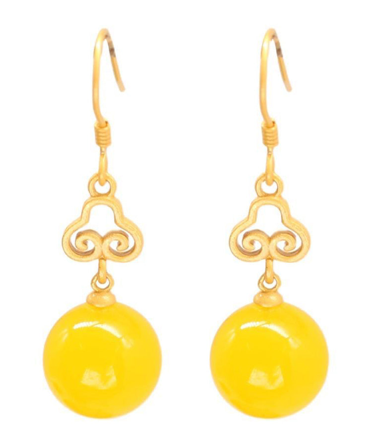 Yellow Silver Inlaid Beeswax Ball Drop Earrings