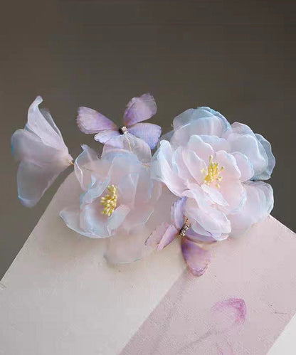 Handmade Blue Pink Silk Butterfly Hairpin