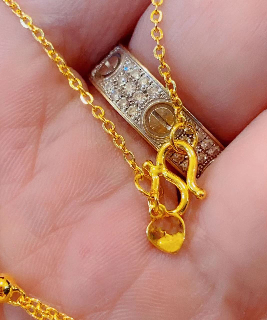Gold Sterling Silver Alloy Double Ring Lariat Necklace