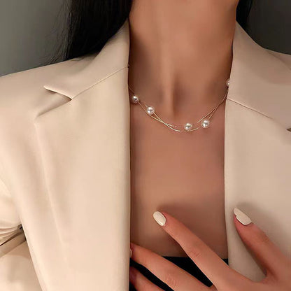 Gold Alloy Double Layered Pearl Necklace