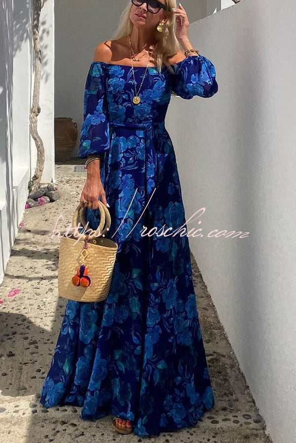 With Love Off Shoulder Back Smocked Vacation Maxi Dress