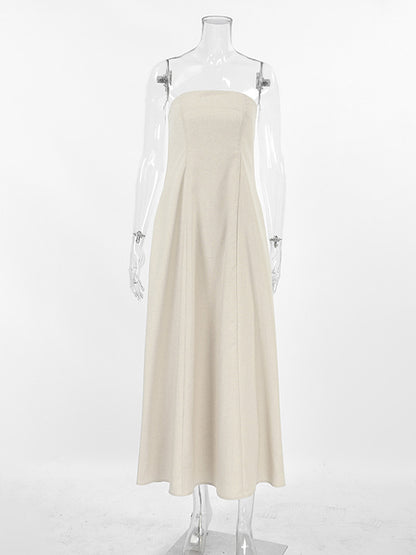A-line Loose Elasticity Pockets Color Zipper Tube Maxi Dresses