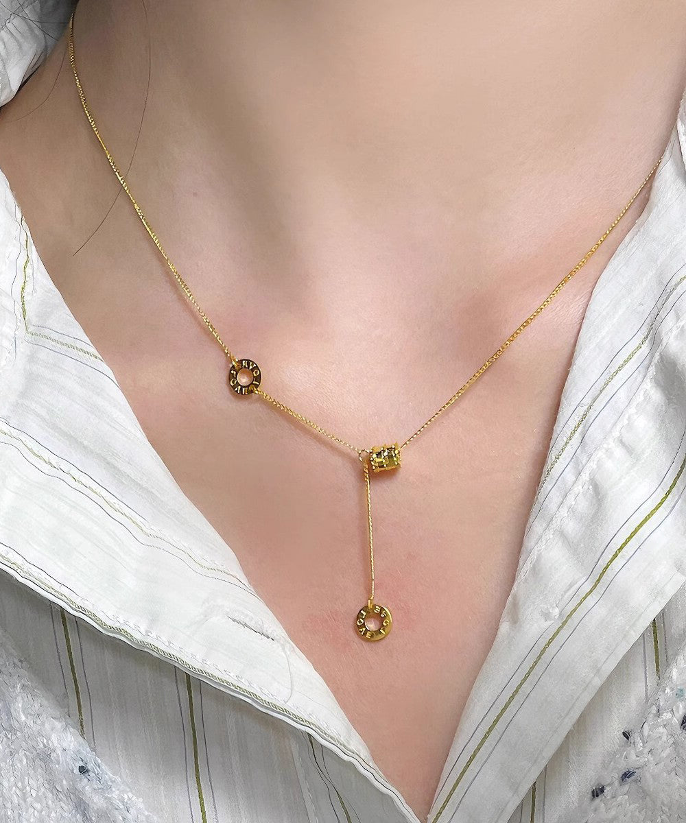 Modern Gold Stainless Steel Overgild Tasselpendant Necklace