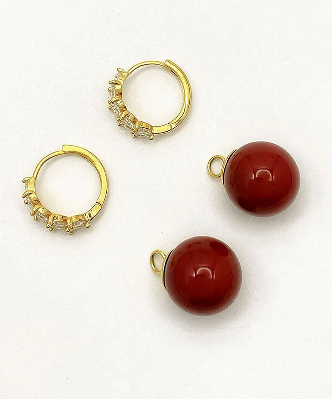 Diy Red Copper Alloy Zircon Gem Stone Drop Earrings