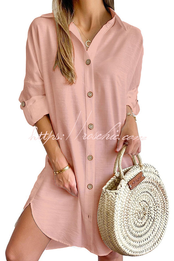 Color Button-down Shirt Style Mini Dress