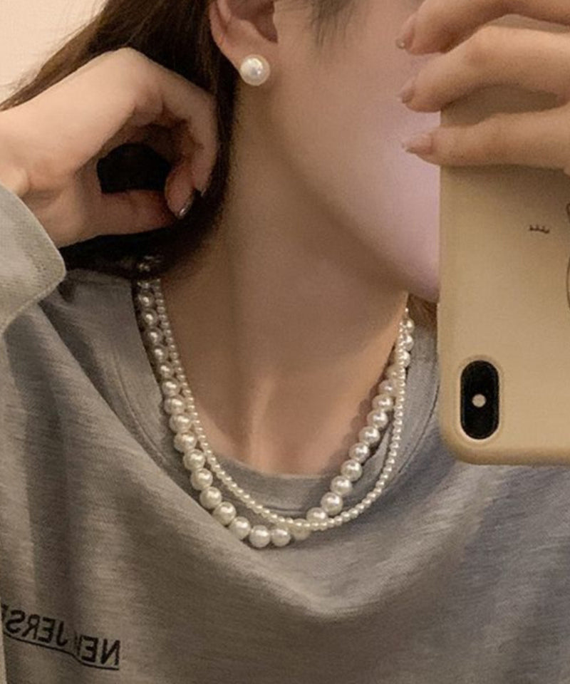 White Double Layer Pearl Princess Necklace