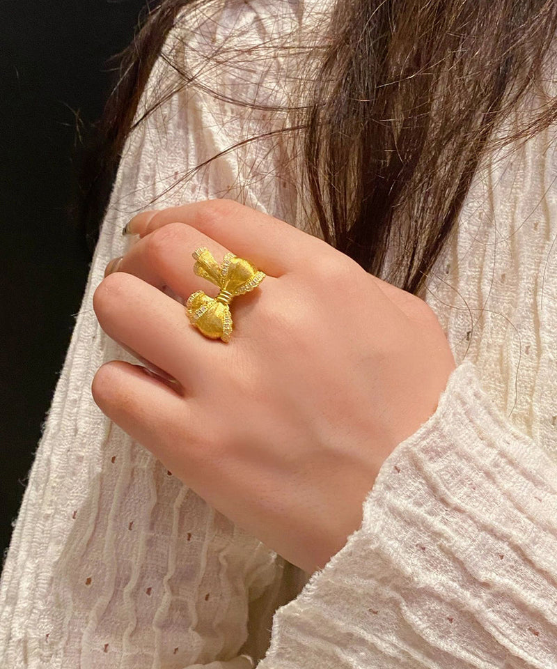 Stylish Gold 18k Gold Bow Zircon Rings