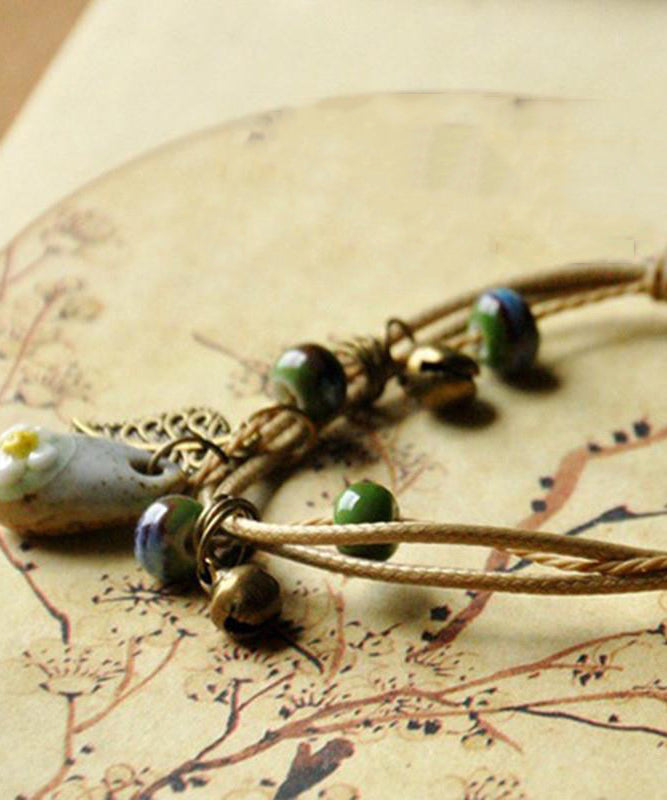 Khaki Sterling Silver Woven Ceramics Charm Bracelet