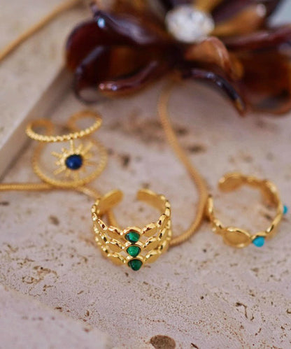 Gold Turquoise Bearded Star Gem Stone Hollow Out Three Piece Set Rings