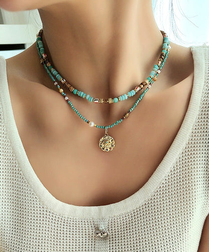 French Tianhe Stone Bead Light Titanium Steel Necklace Set