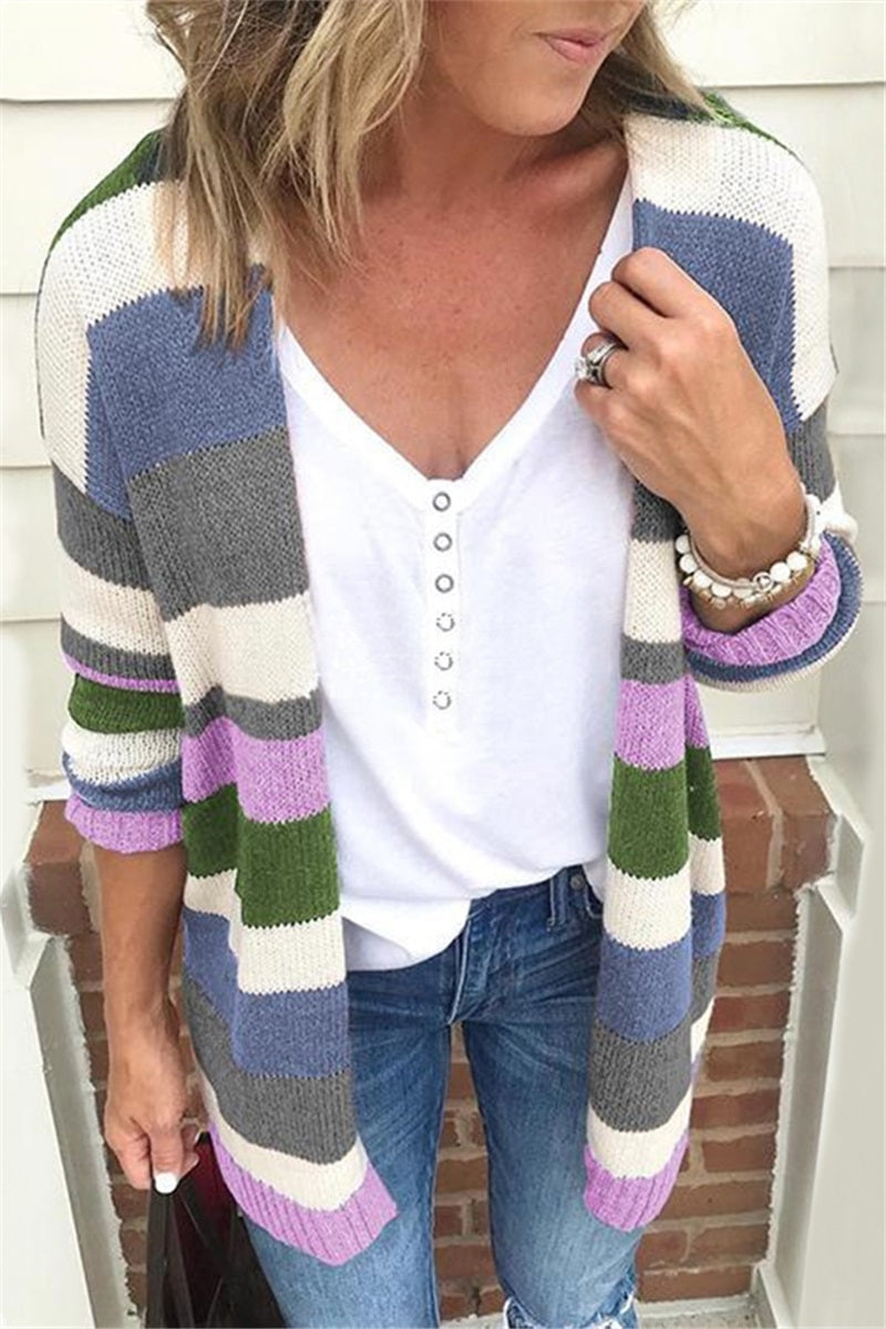 Autumn and Winter Striped Cardigan Coat