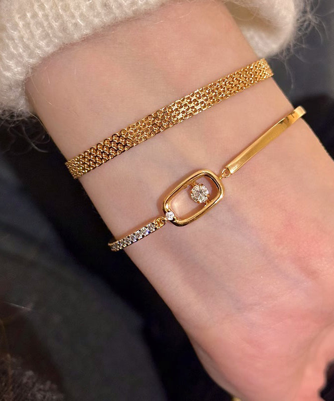 Vogue Gold Stainless Steel Zircon Chain Bracelet Two-piece Set