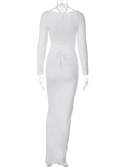 Hollow Out Dress for Lace Up Slim Bodycon Dress ’s Party Temperament Maxi Dresses Woman Clothes New