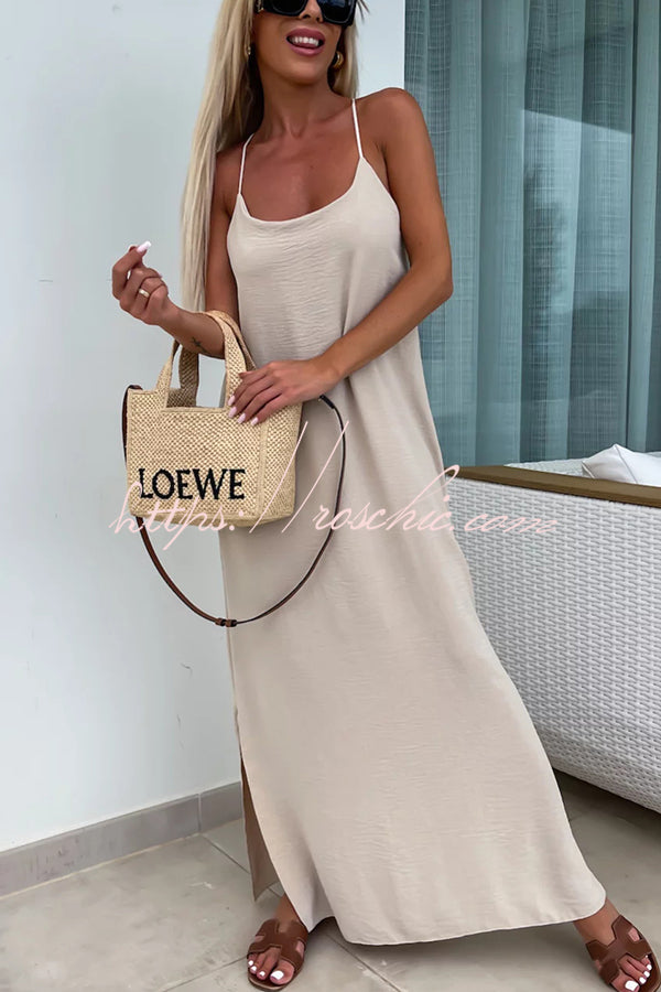 Color Resort Style Spaghetti Strap Backless Maxi Dress