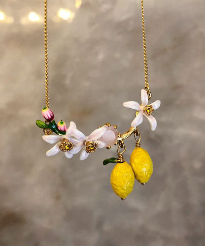 Yellow Sterling Silver Overgild Enamel Gem Stone Pendant Necklace