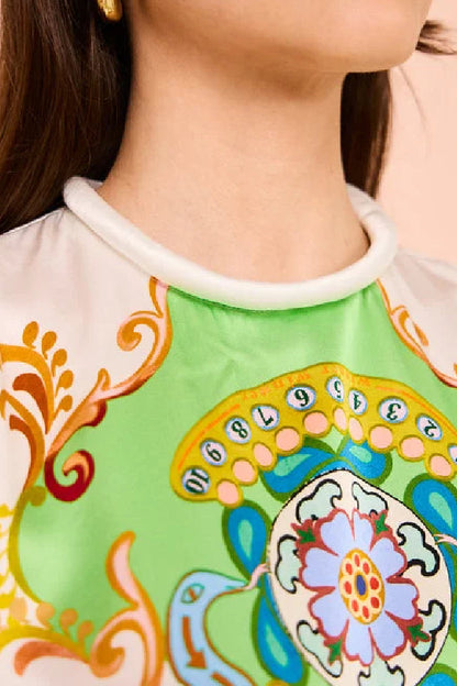 Oil-painted Art Midi Dress With Half Sleeves