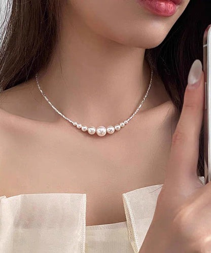 White Alloy Broken Silver Pearl Pendant Necklace
