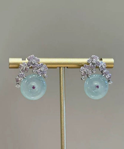 New Chinese Style Safety Buckle Diamond Studded Flower Earrings