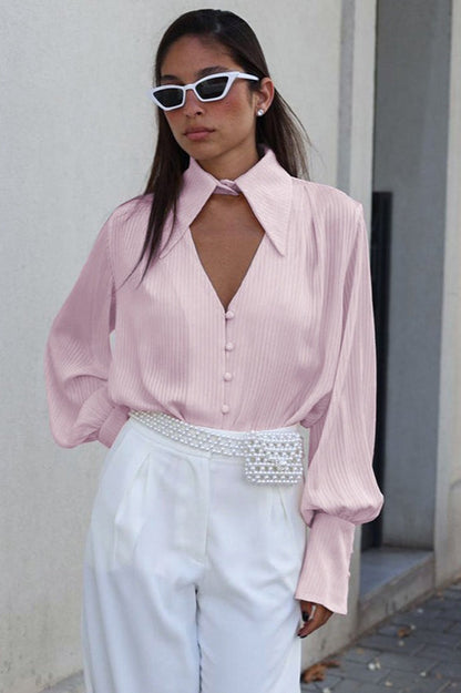 Collared Long-sleeve Loose Blouse
