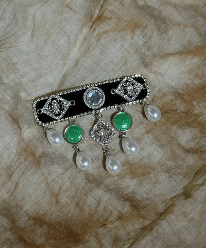 Colorblock Sterling Silver Zircon Pearl Tassel Hairpin