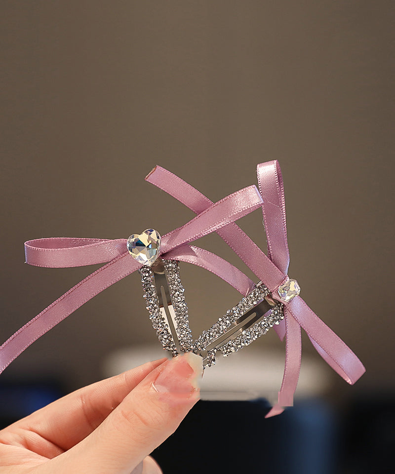 Purple Fabric Art Zircon Bow Hairpin