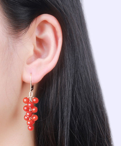 Loose Red 14k Gold Agate Drop Earrings