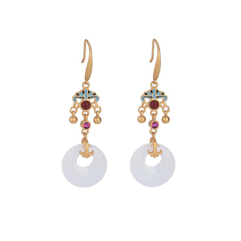 Fengshui White Jade Blessing Drop Earrings