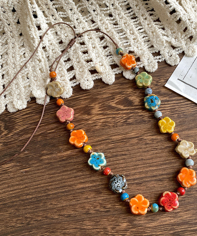 New Rainbow Weave Ceramics Gratuated Bead Necklace