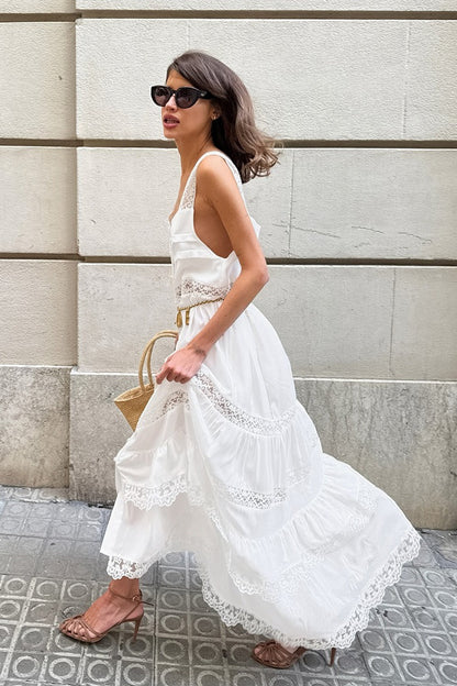 Lace Patchwork Ruffle Loose Maxi Dress