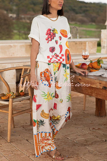 Unique Printed Elastic Waist Pocket Vacation Wide Leg Pants