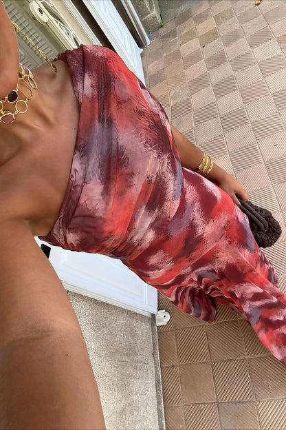 Print Ruched Flared A-line Vacation Mini Dress
