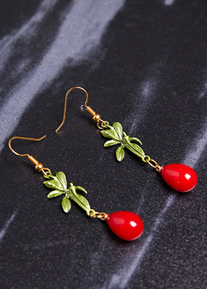 Diy Red Droplet Shape Coral Drop Earrings