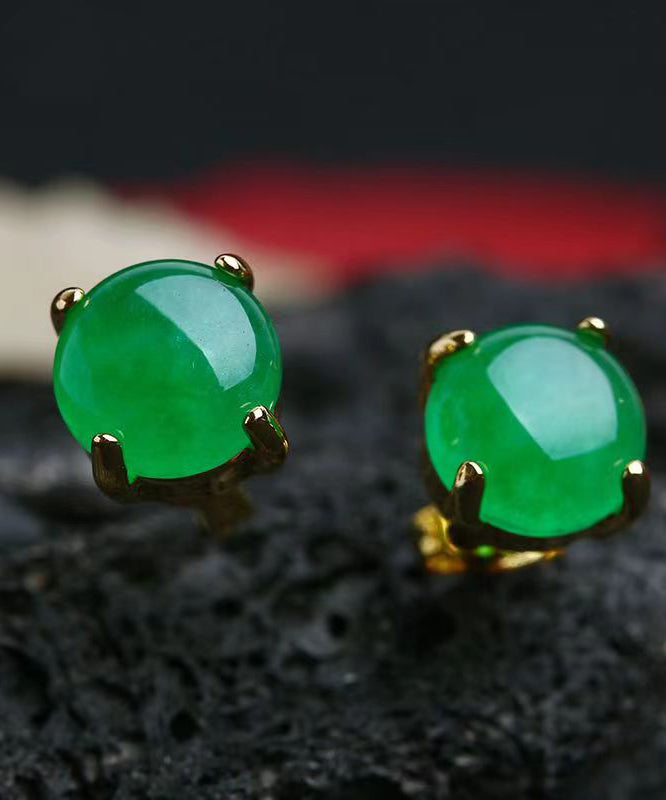 Diy Green Sterling Silver Inlaid Jade Stud Earrings