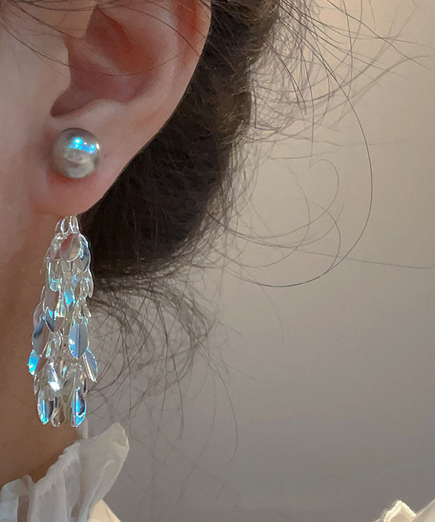 Silk Copper Overgild Pearl Tassel Drop Earrings