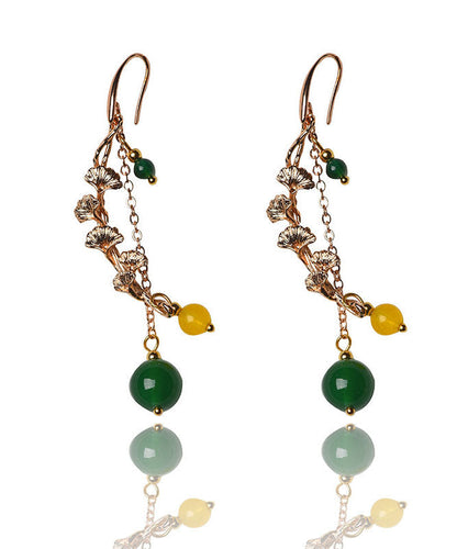Green Agate the Flowering Branches Shake to Give Notice 14k Gold Drop Earrings