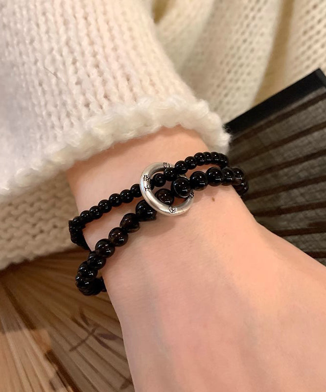 Black Copper Obsidian Beading Double-layer Charm Bracelet
