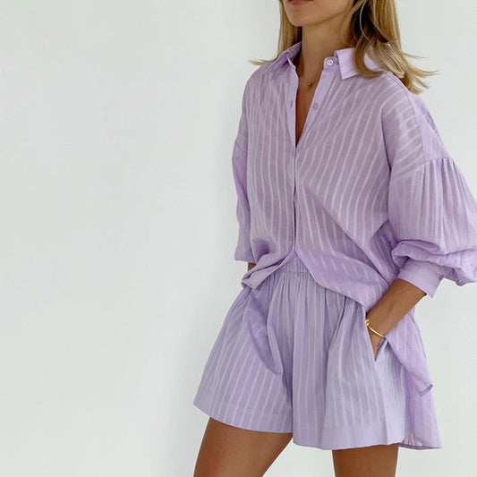 Yselia - Breezy Button-up and Shorts Set