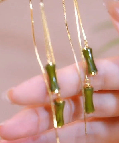 Gold Silver Overgild Bamboo Tassel Drop Earrings