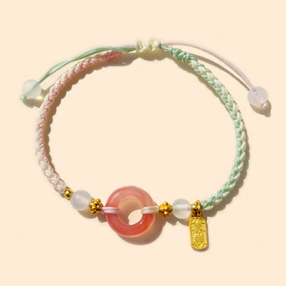 Buddha Stones Peace and Joy Agate Peace Buckle Auspicious Handmade Braided Bracelet
