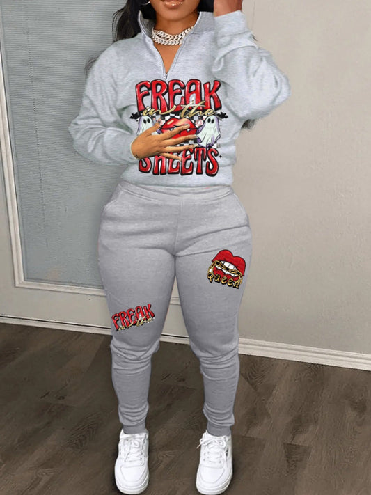 Cartoon Letter Print Pants Set Bo2157