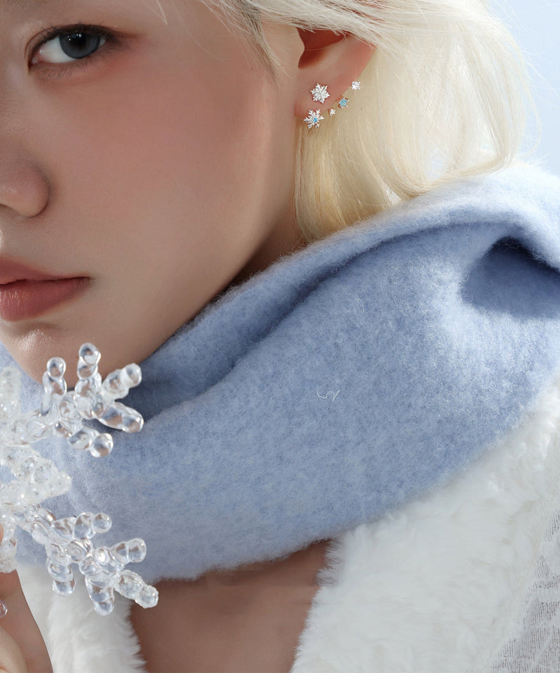 Silvery Snowflake Metal Fine Zircon Stud Earrings