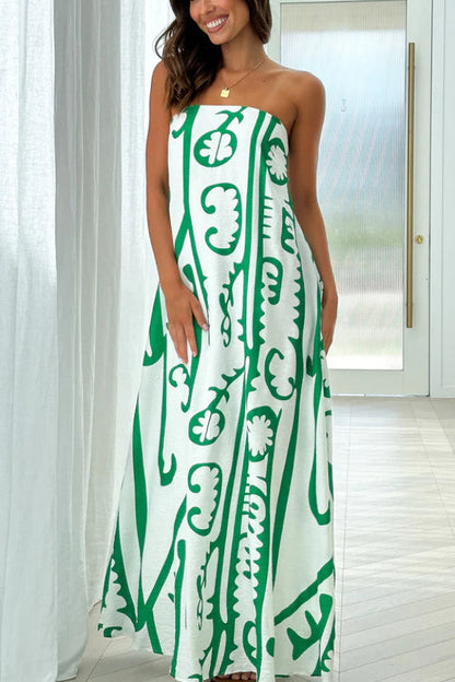 Connie Maxi Dress - White / Green Tribal