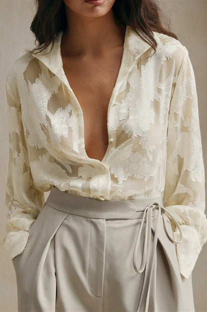 Embroidered Turtleneck Spring-summer Blouse