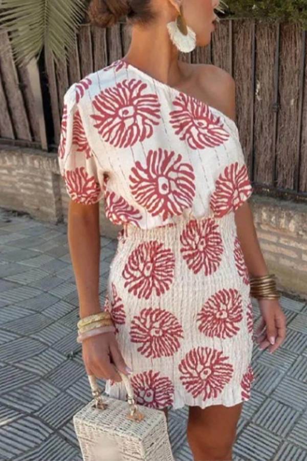 Modern Printed Wave Tube-top Mini Dress