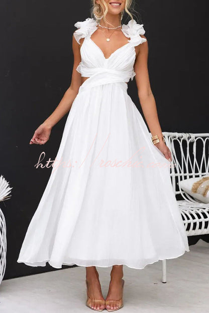 Luxe Lady Ruffle Detail Back Lace-up Elastic Waist Maxi Dress