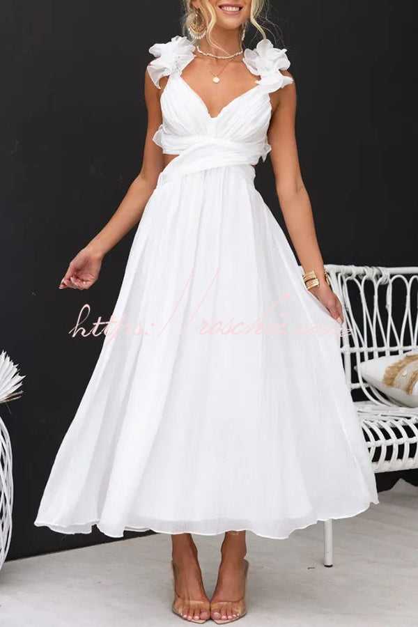 Luxe Lady Ruffle Detail Back Lace-up Elastic Waist Maxi Dress